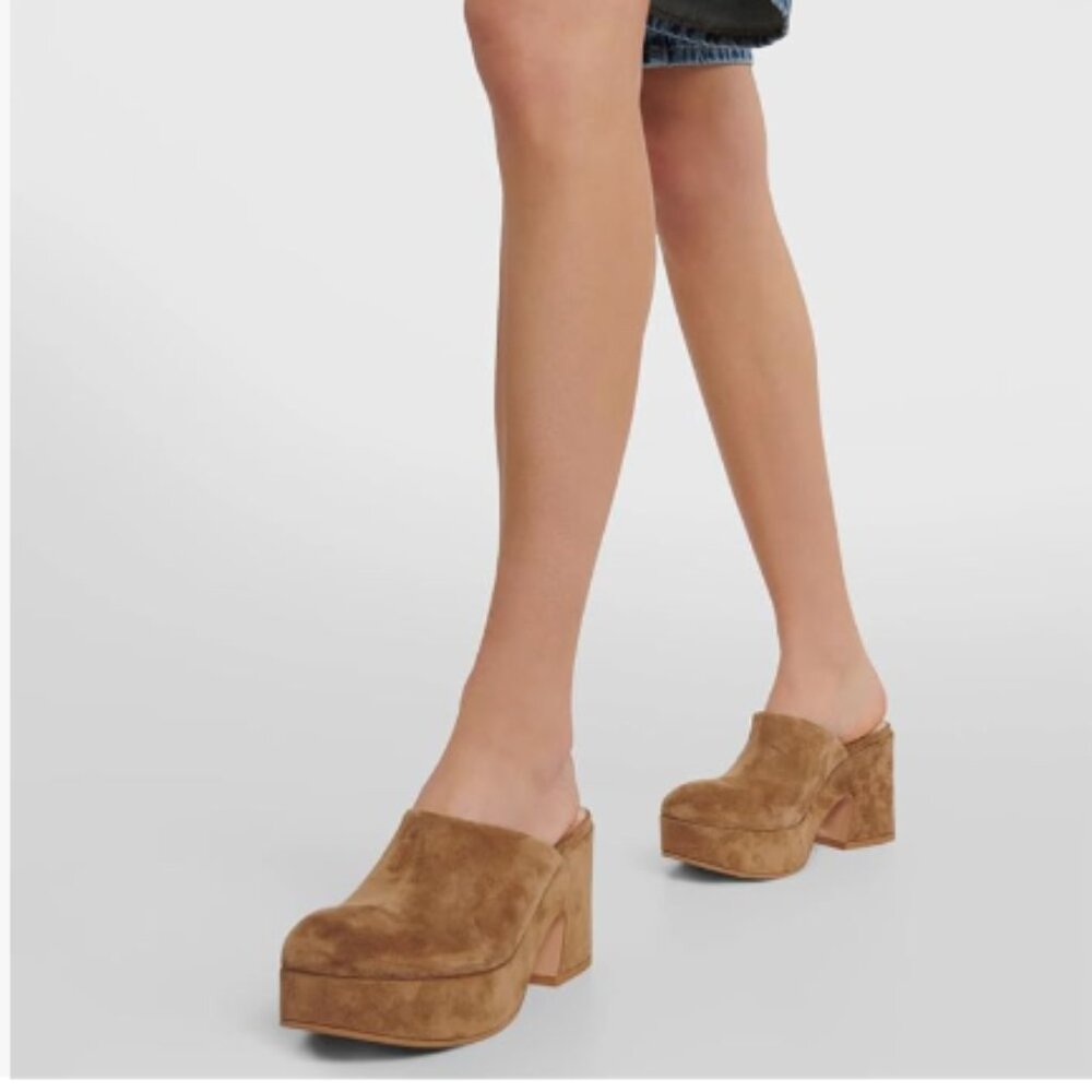 Pazzion Brown Platform Rounded Toe Mules Clogs Slip On Chunky High Heel Slipper